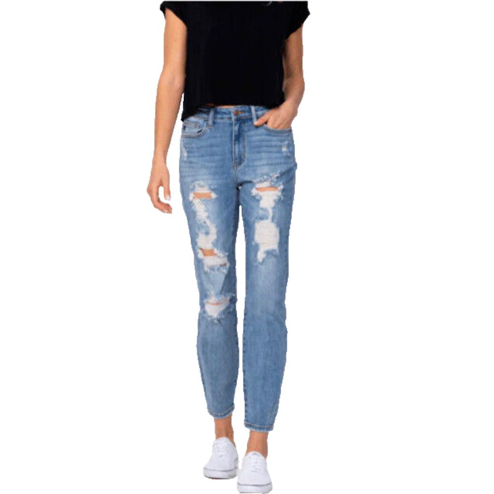 Judy Blue Destroyed Boyfriend Fit Jeans Sz 9/29 Distressed High Waist Stretch